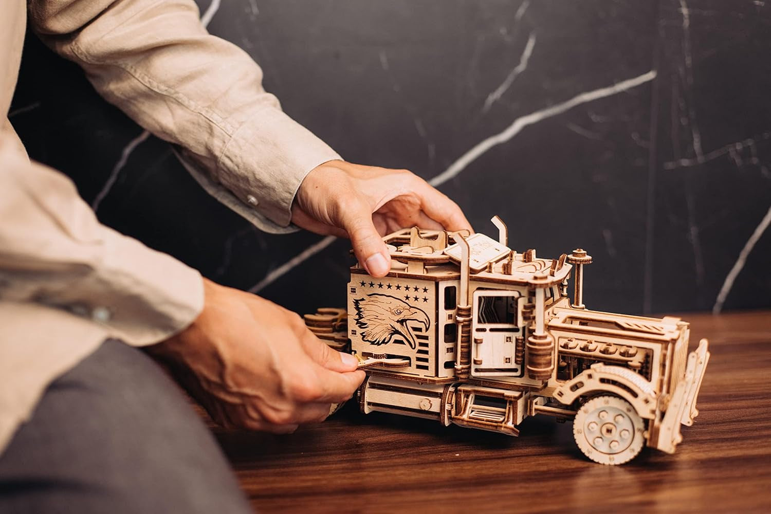 Build Your Own Realistic 3D Wooden Big Rig Truck Puzzle - 6Ft Rideable Semi Truck Model Kit for Adults - Engaging DIY Engineering Project