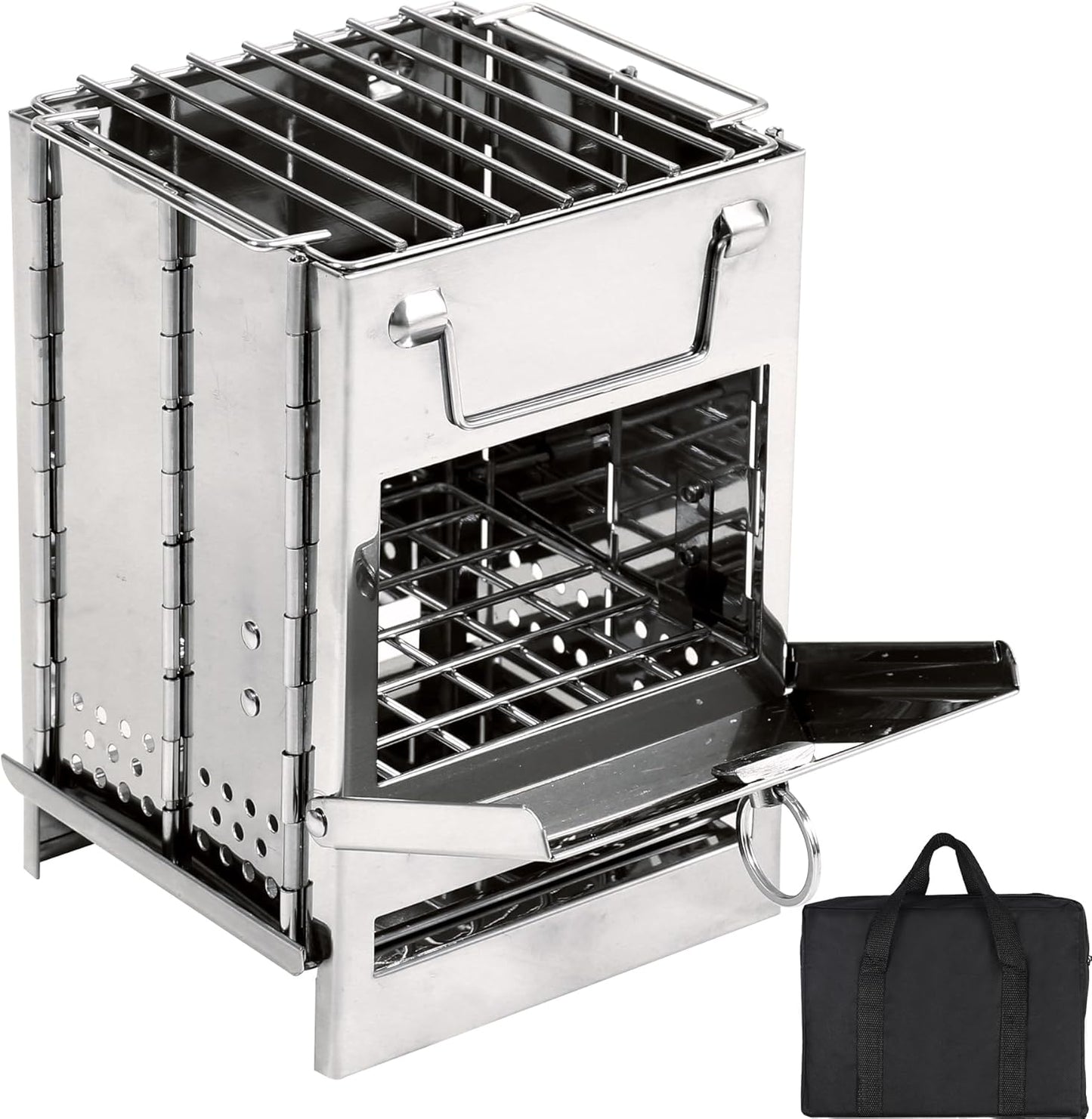 Portable Wood Burning Folding Camp Stove - Stainless Steel Grid for Hiking, Camping, BBQ & Outdoor Adventures