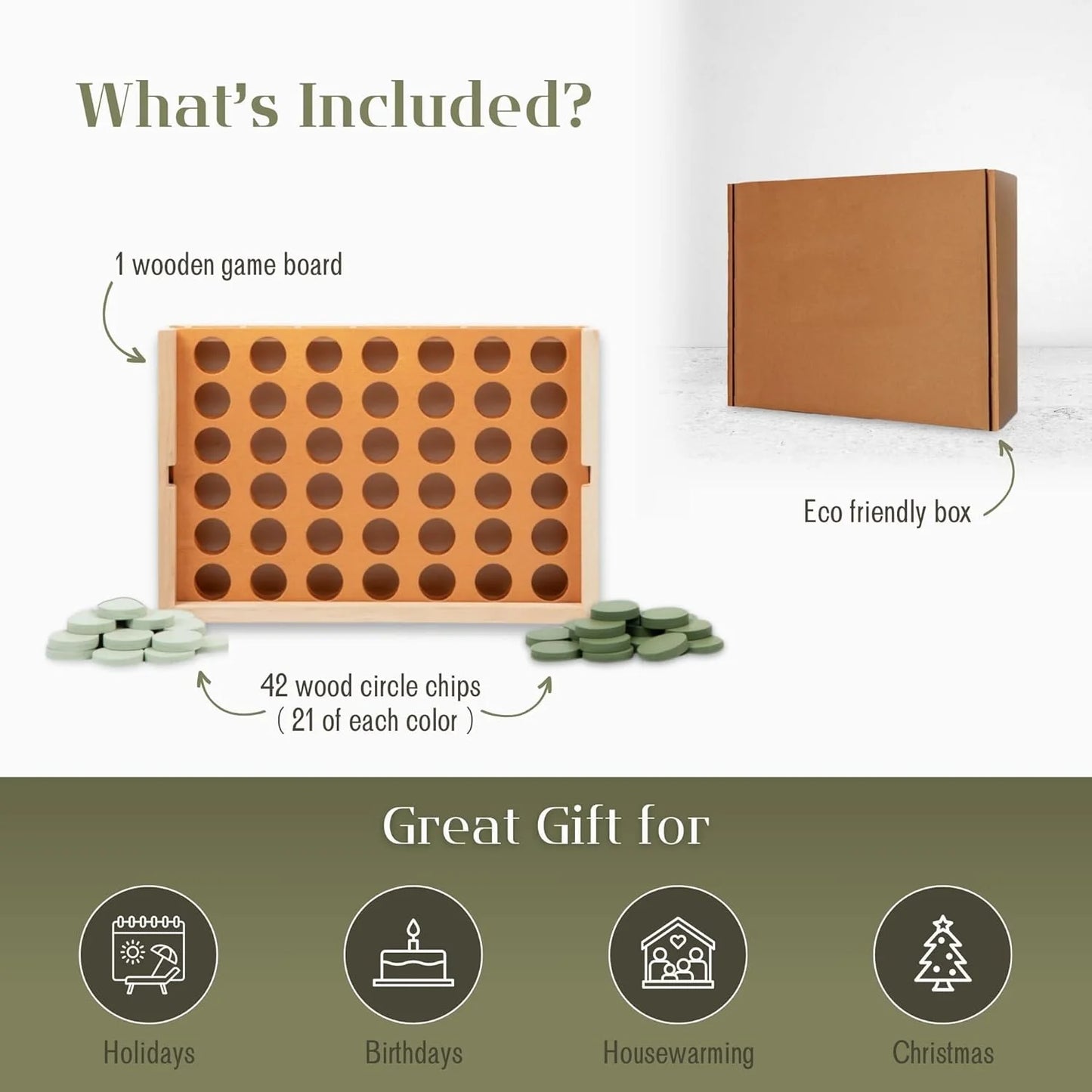 Stylish Neutral Wooden Four in a Row Game - Aesthetic Montessori Travel Board for Kids & Adults, Ideal Coffee Table Decor & Housewarming Gift