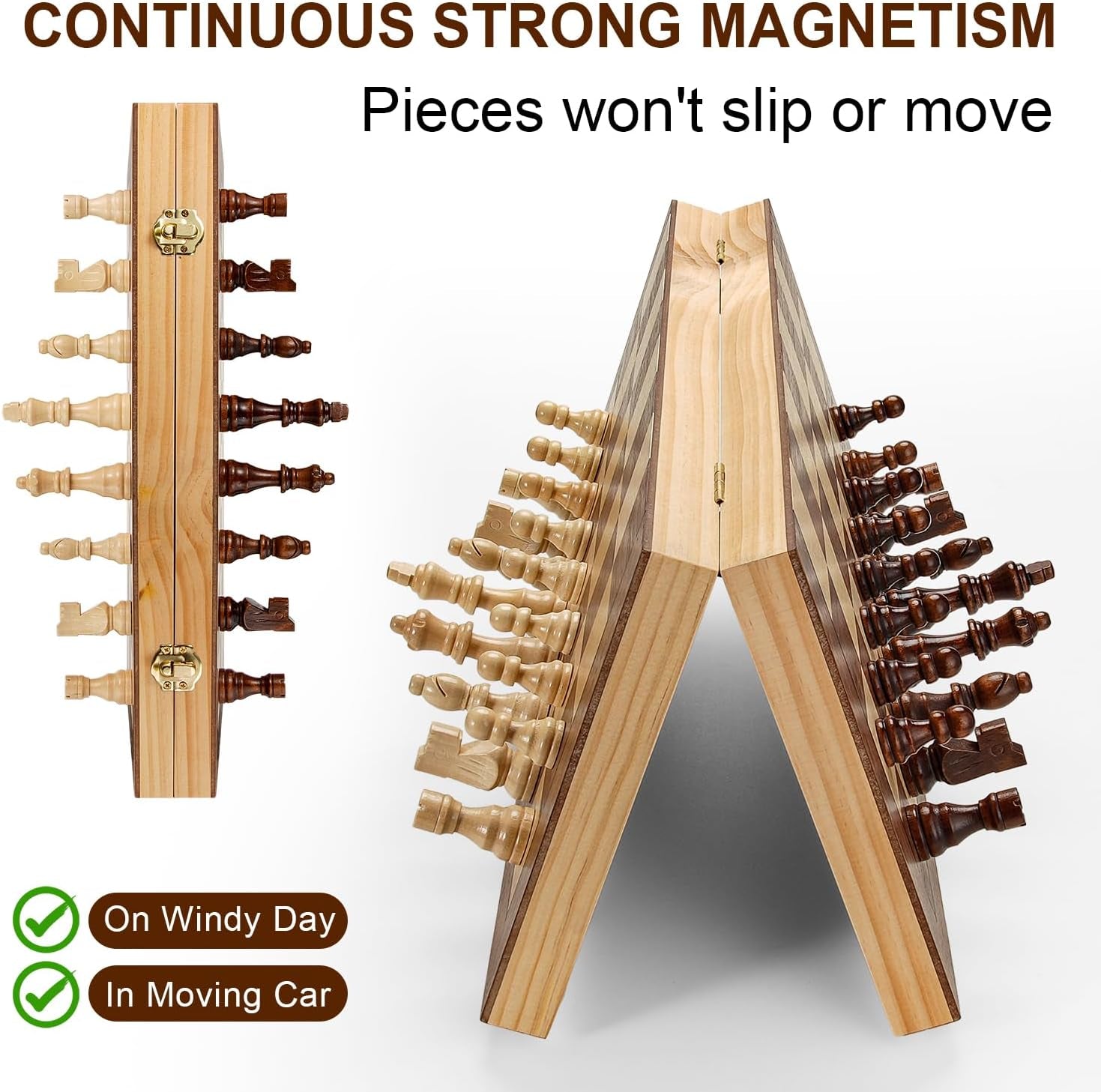 Premium Magnetic Chess Set - 15" Handcrafted Wooden Folding Board for Adults & Kids, Portable Travel Game with Convenient Piece Storage