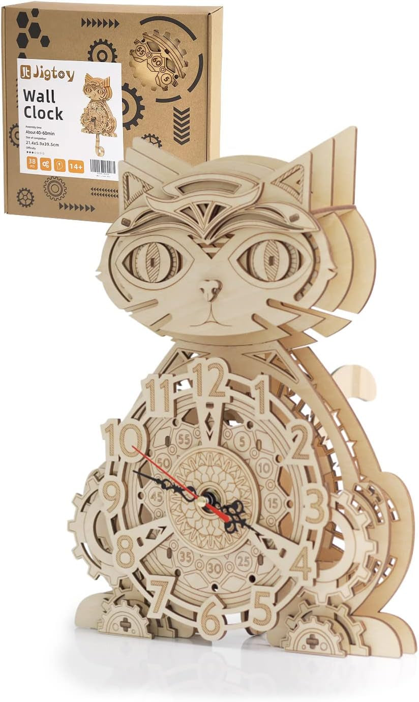 DIY 3D Wooden Mechanical Wall Clock Kit - Unique Pendulum Puzzle Gift for Adults & Teens