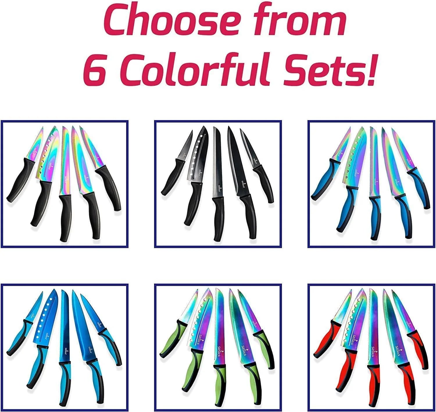 Kitchen Knife Set Professional Titanium Coated Stainless Steel Blades Dishwasher Safe Safety Sheaths 5 Knives